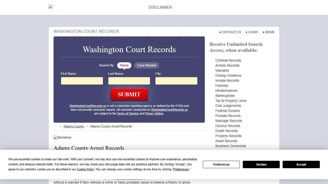Adams County Arrest Records | WashingtonCourtRecords.us